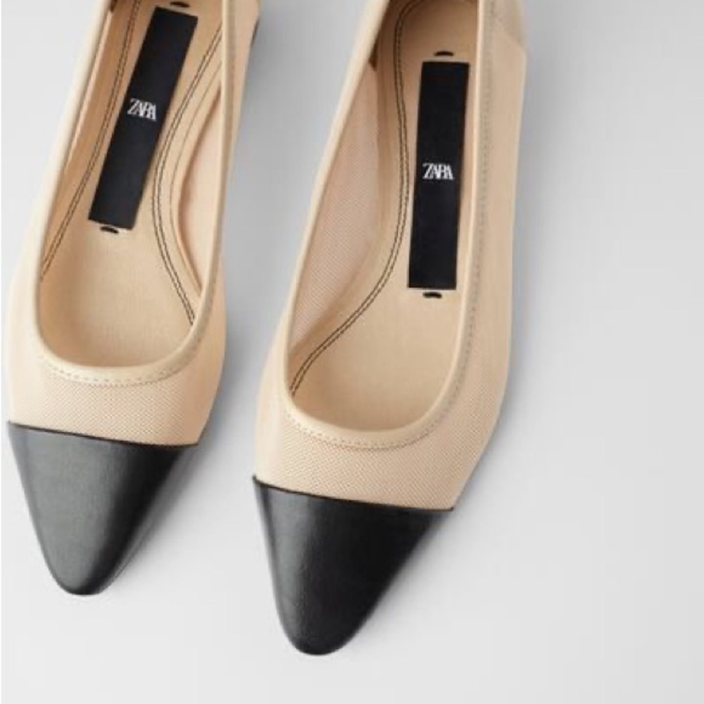 ZARA Capped Toe Mesh Ballet Flats - Picture 1 of 10